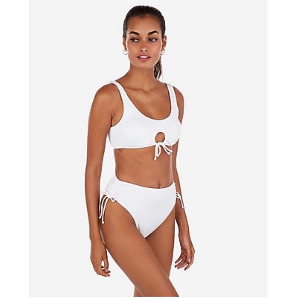 NWT Express Ribbed High Waisted Cinched Ultra High Leg Bikini Bottoms